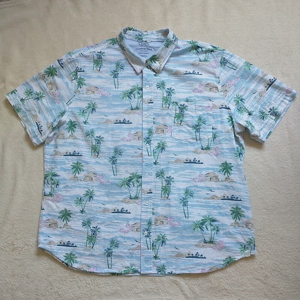 Chaps Shirt Mens 2XL Blue Coastland Wash Chambray ButtonUp Short Sleeve Hawaiian